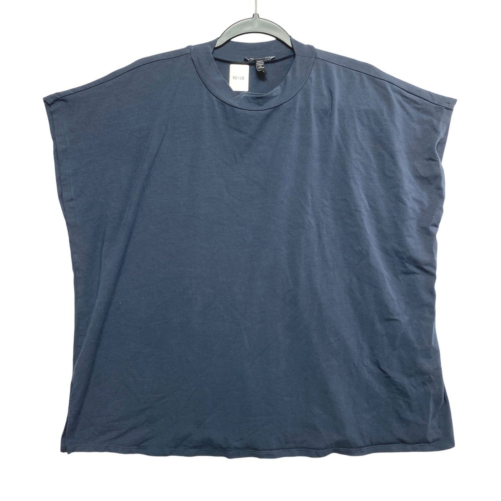 Eileen Fisher Shirt Womens Large Blue Tencel Lyocell Stretch Boxy Cap Sleeve Tee